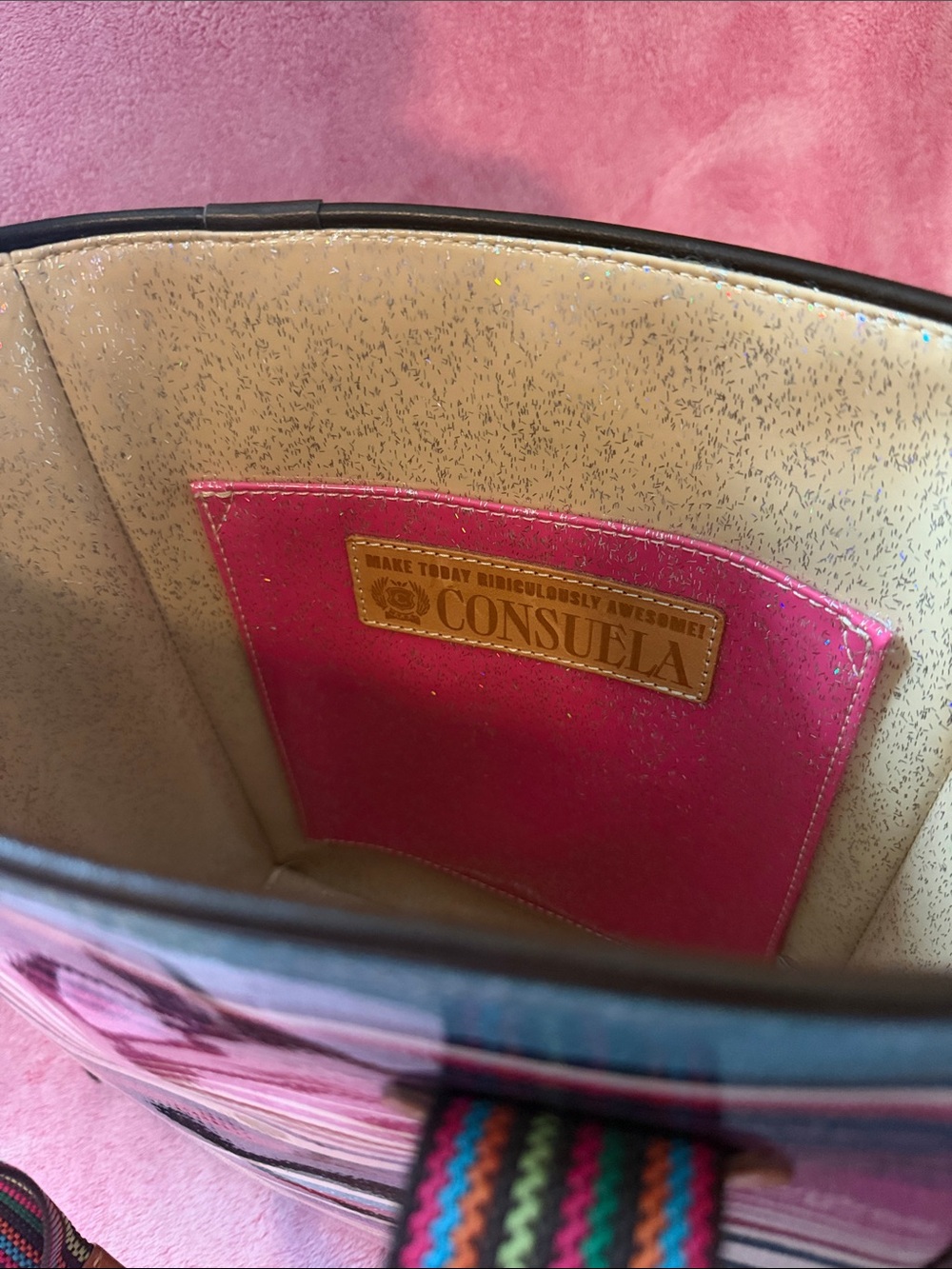 Consuela Striped Multicolor & Leopard-Accent Tote - Pink/Yellow/Blue/Brown - Picture 3 of 4